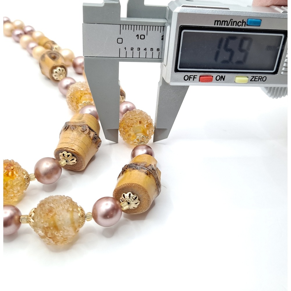 Vintage Japan Double Strand Necklace Chunky Bamboo Faux Pearl Glass Beads 16" - Picture 11 of 12
